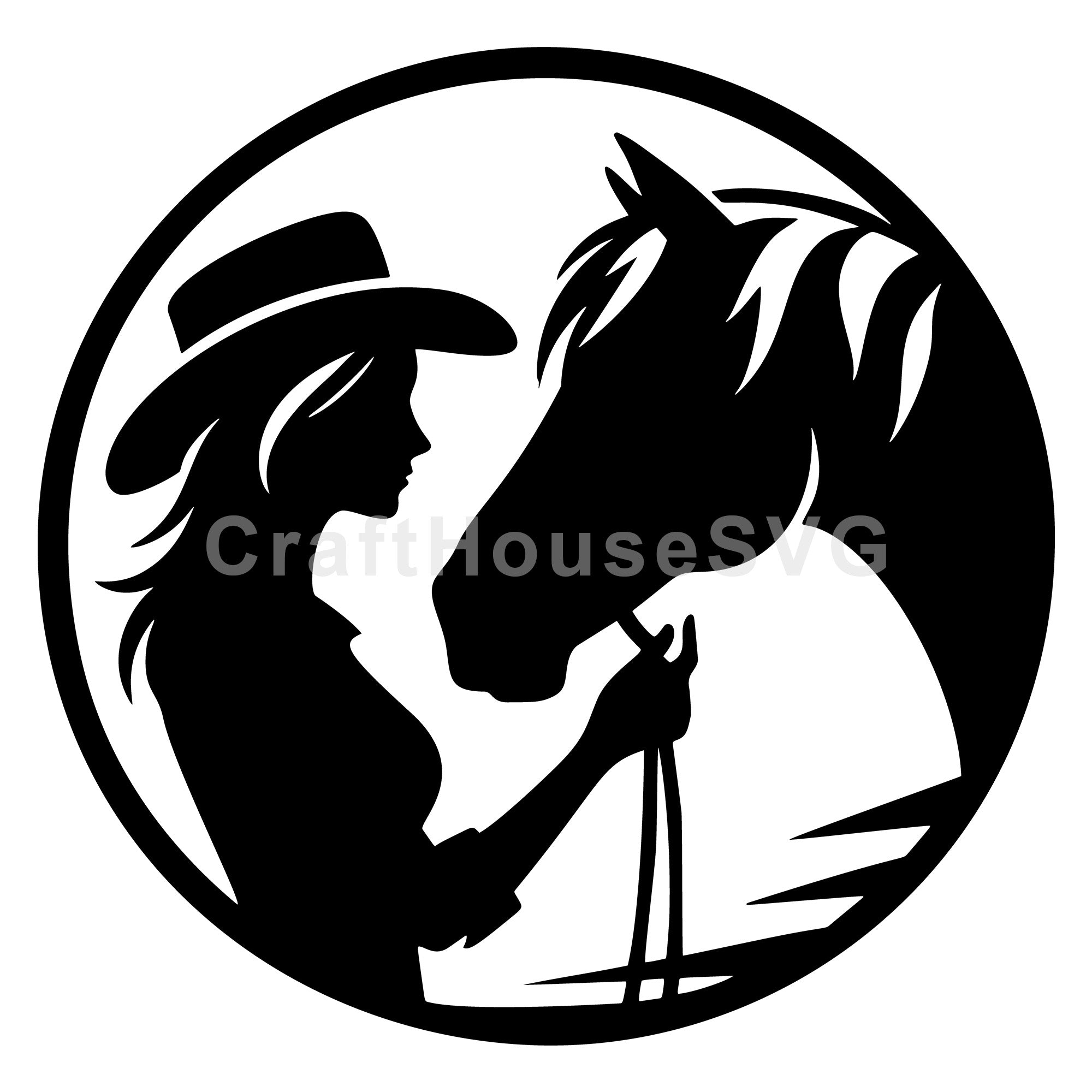 Round Cowgirl Horse Silhouette SVG