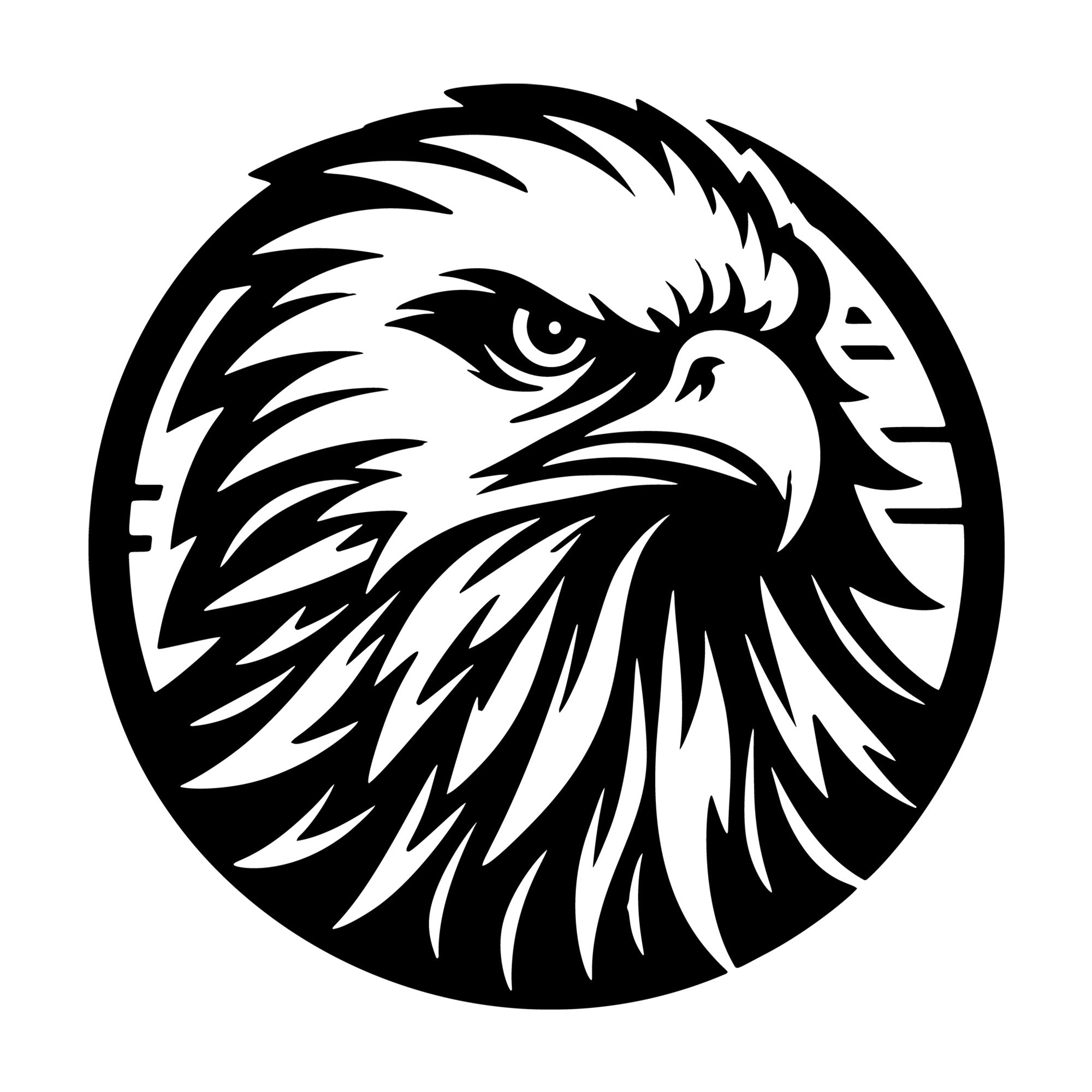 Round Eagle Head SVG design for Cricut, Silhouette, laser cutting, vinyl, sublimation, and craft projects.