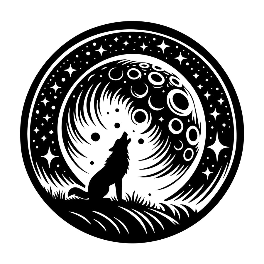 Round Wolf Howling SVG design for Cricut, Silhouette, laser cutting, vinyl, sublimation, and craft projects.