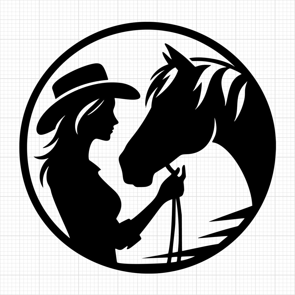 Round Cowgirl Horse Silhouette