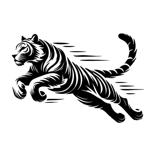 Running Tiger Silhouette SVG design for Cricut, Silhouette, laser cutting, vinyl, sublimation, and craft projects.