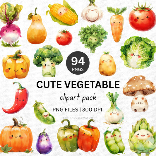 Cute Vegetables Clipart Sublimation Bundle PNG