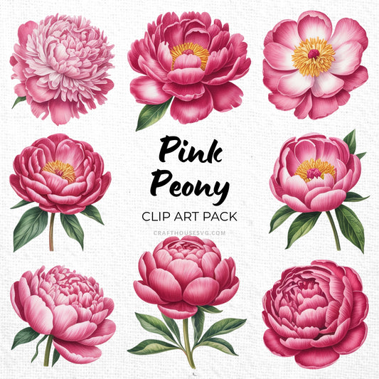 Pink Peony Clipart Sublimation Bundle PNG
