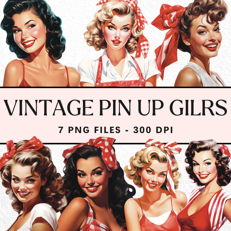 Vintage Pin Up Girl Sublimation Bundle Illustration Clipart Designs PNG - Craft House SVG