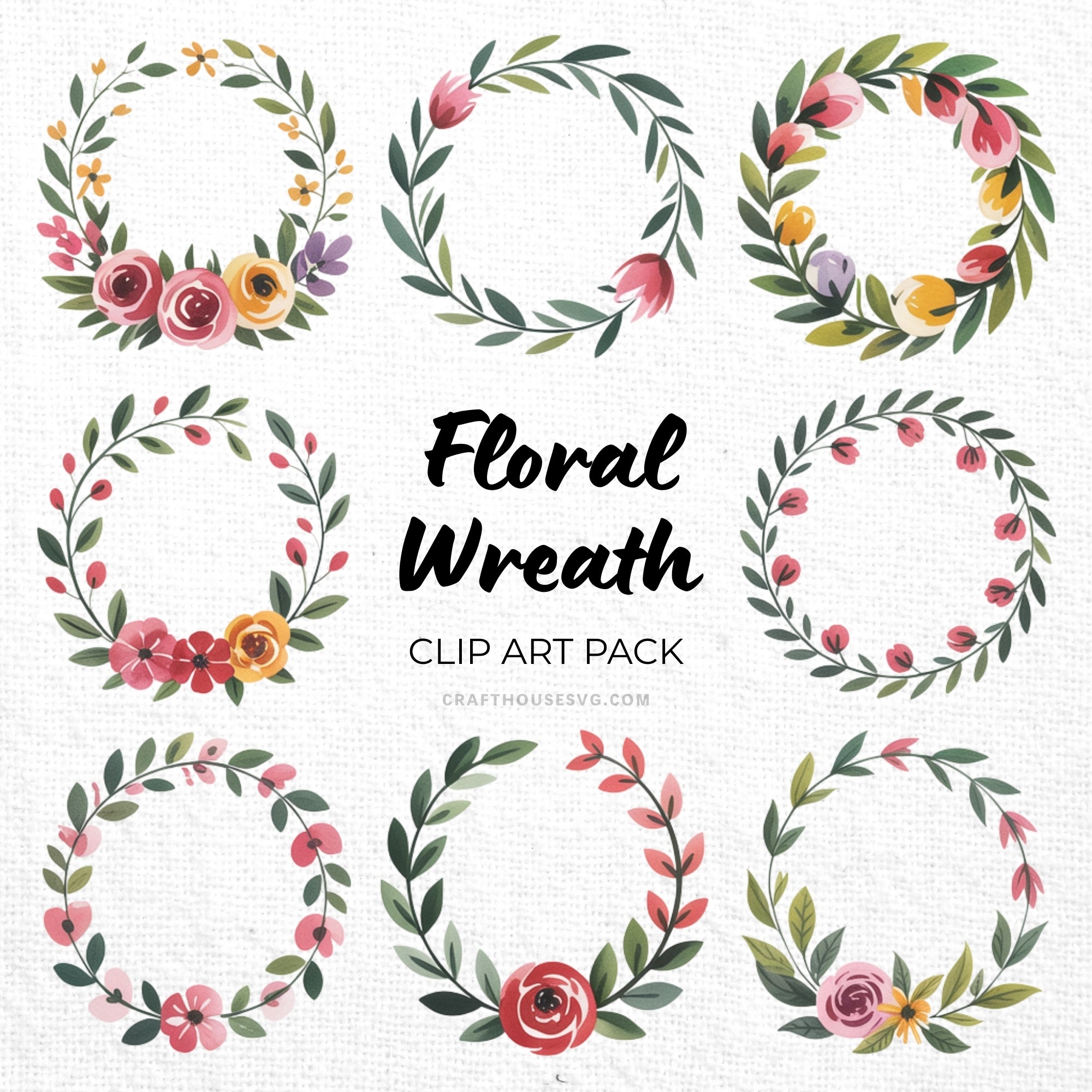 Floral Wreath Clipart Sublimation Bundle PNG