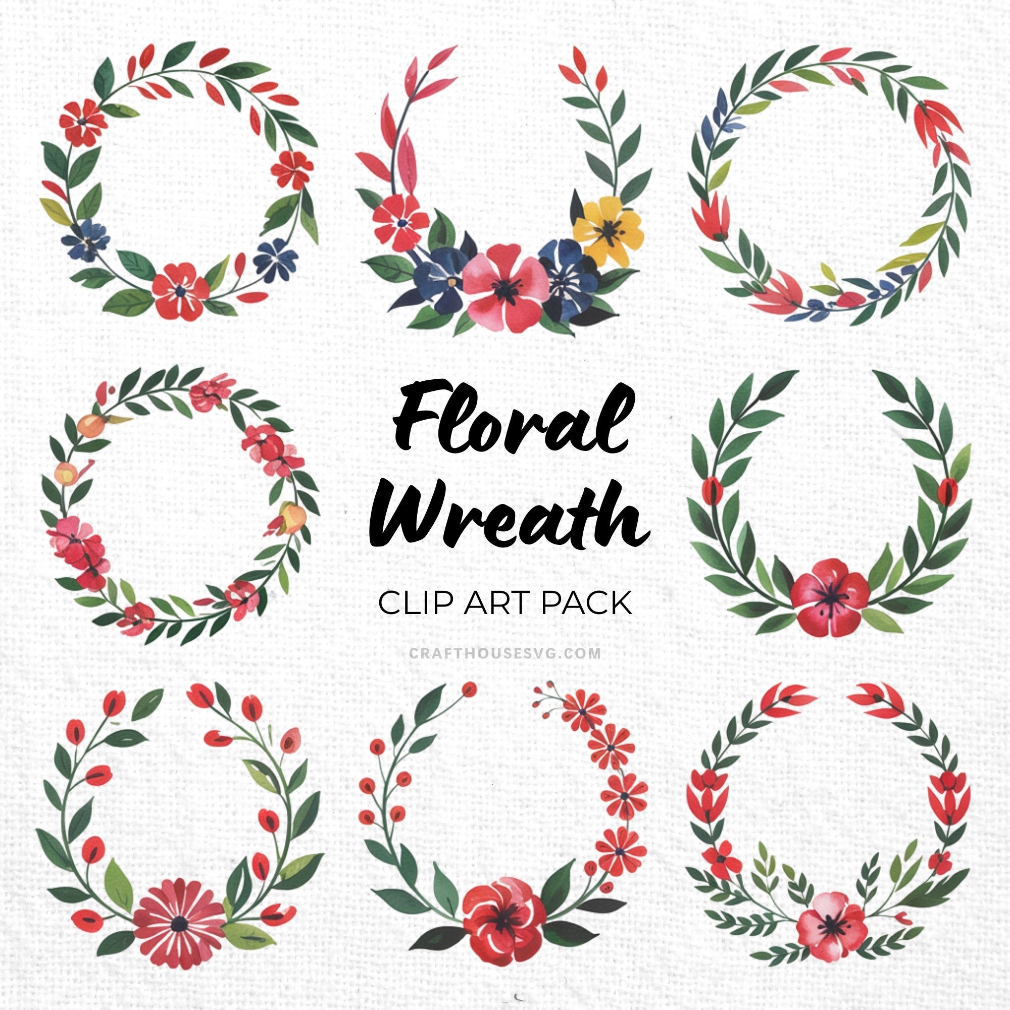 Floral Wreath Clipart Sublimation Bundle PNG