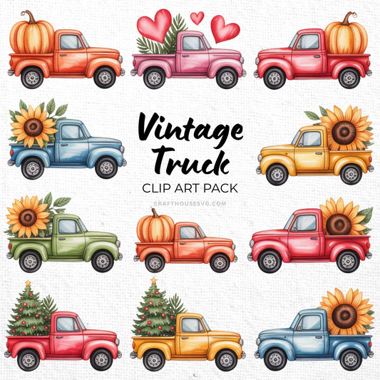 Vintage Truck Clipart Sublimation Bundle PNG