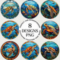 Sea Turtle Stained Glass Sublimation Bundle Coaster Designs PNG - Craft House SVG