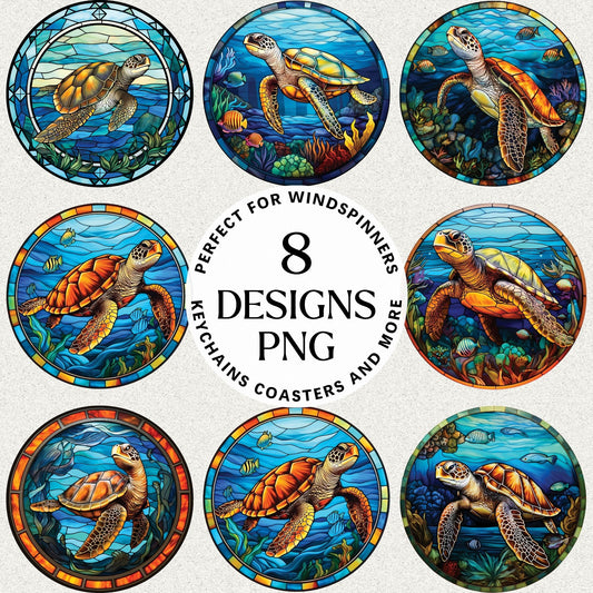 Sea Turtle Stained Glass Sublimation Bundle Coaster Designs PNG