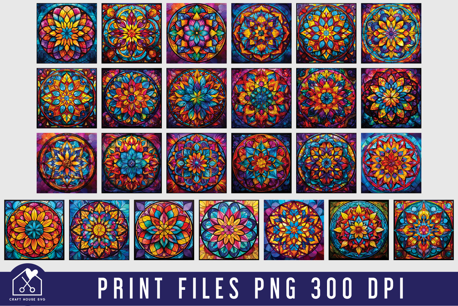 Stained Glass Mandala Sublimation Bundle Coaster Designs PNG - Craft House SVG