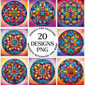 Simple Stained Glass Mandala Sublimation Bundle Coaster Designs PNG - Craft House SVG