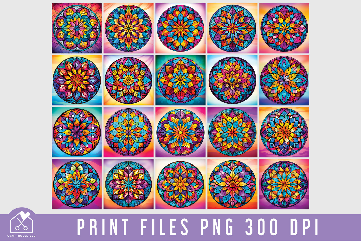 Simple Stained Glass Mandala Sublimation Bundle Coaster Designs PNG - Craft House SVG