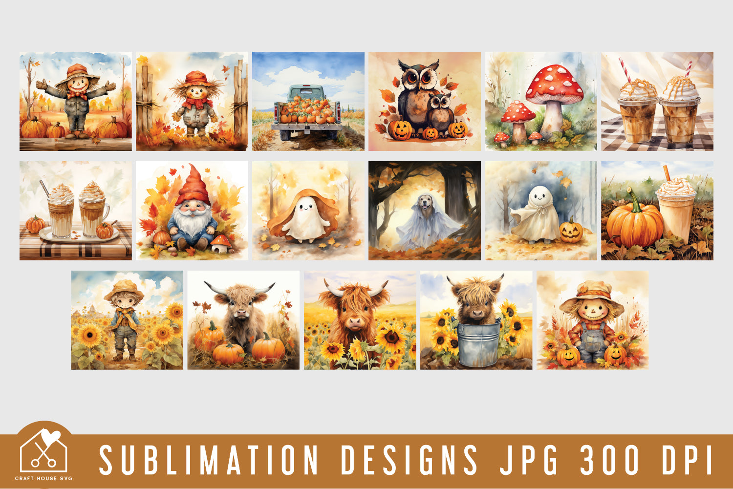 Fall Autumn 20oz Tumbler Wrap Bundle Sublimation Designs JPG - Craft House SVG