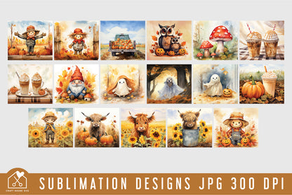 Fall Autumn 20oz Tumbler Wrap Bundle Sublimation Designs JPG