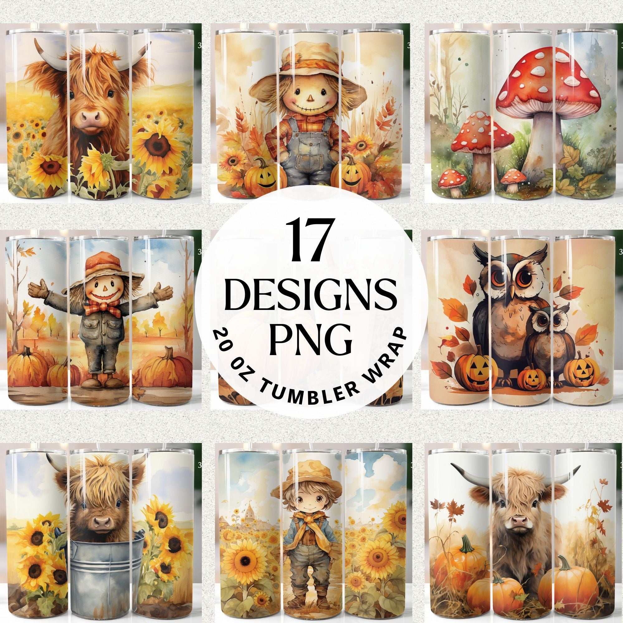 Fall Autumn 20oz Tumbler Wrap Bundle Sublimation Designs JPG