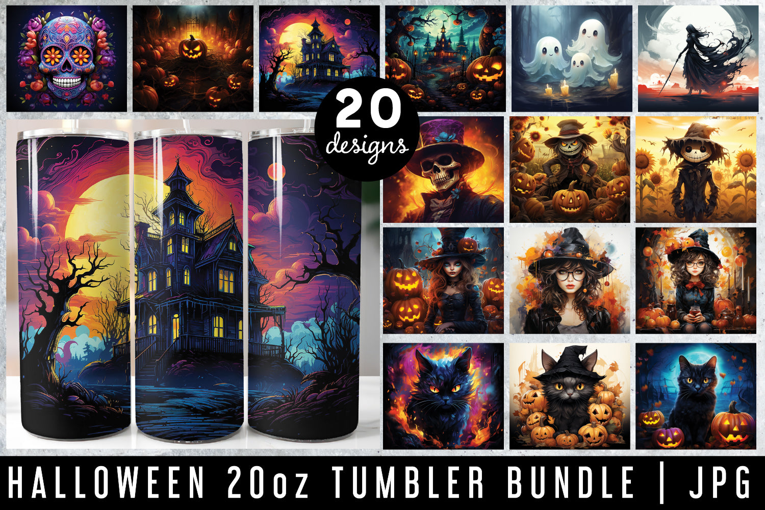 Halloween 20oz Tumbler Wrap Bundle Sublimation Designs JPG