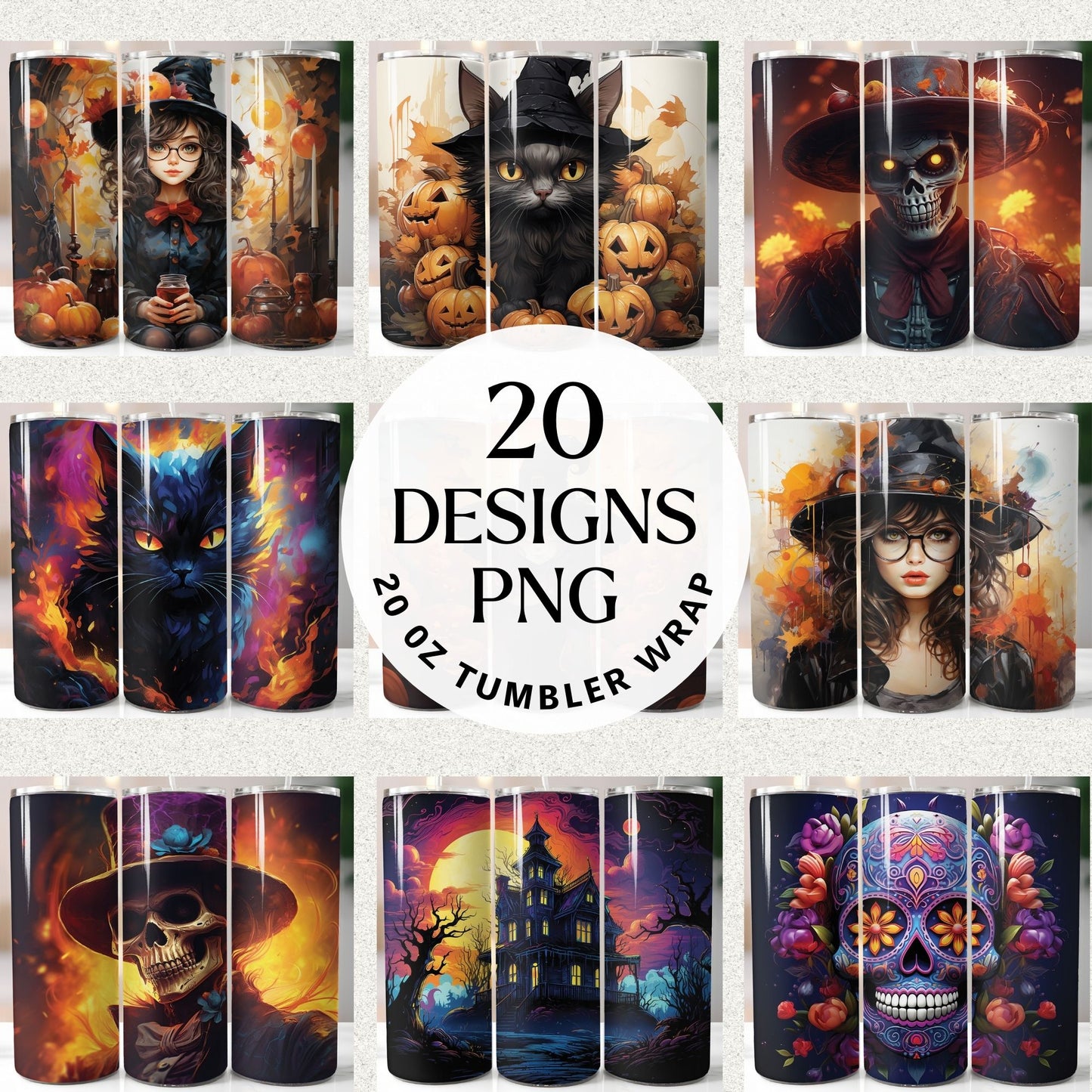 Halloween 20oz Tumbler Wrap Bundle Sublimation Designs JPG