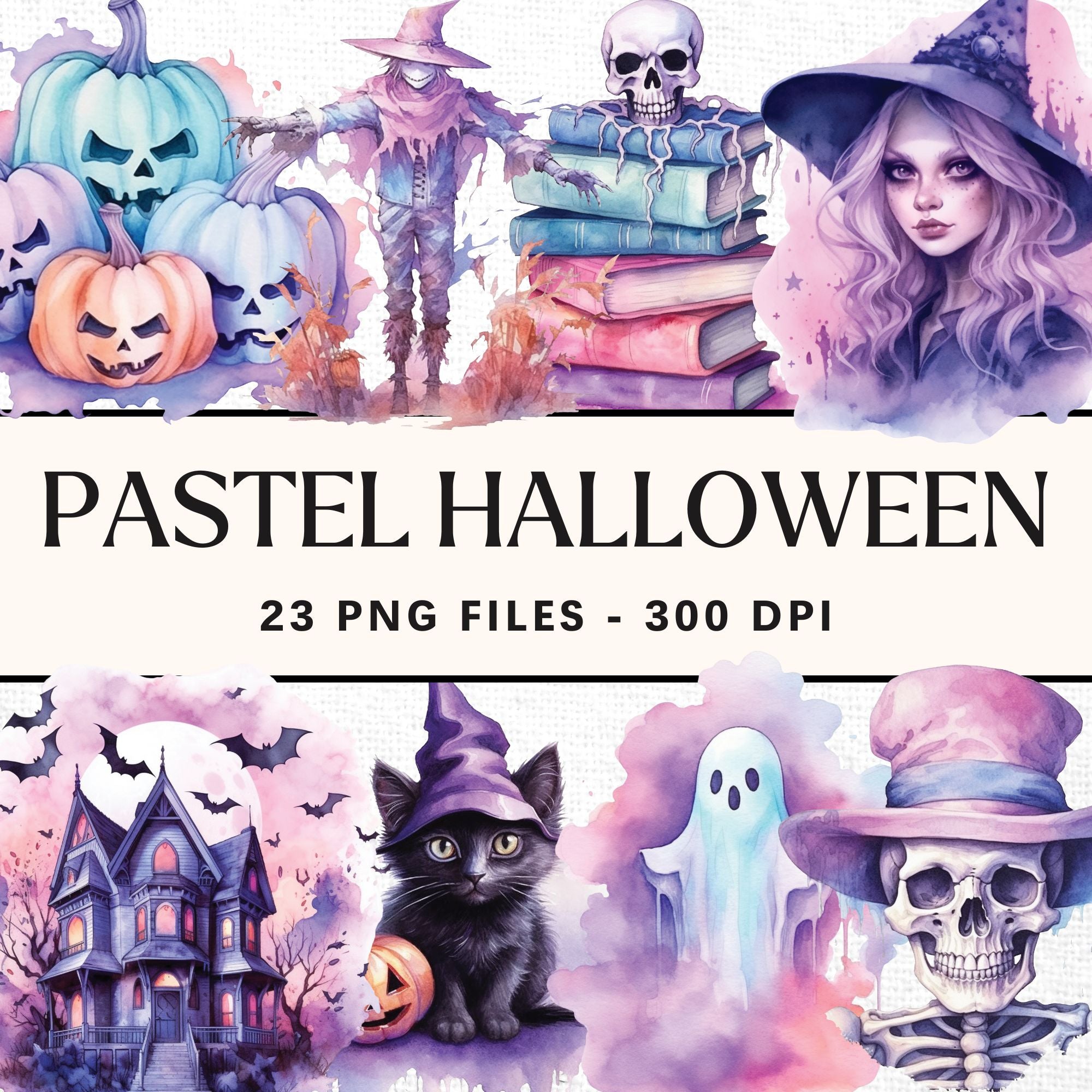 Pastel Halloween Sublimation Bundle Watercolor Clipart Designs PNG - Craft House SVG