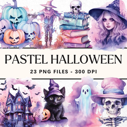 Pastel Halloween Sublimation Bundle Watercolor Clipart Designs PNG