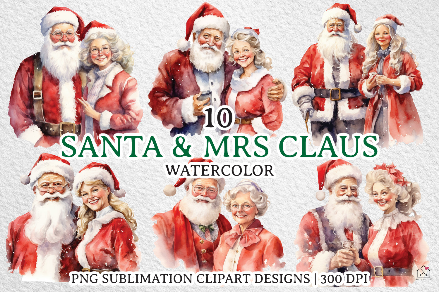 Santa and Mrs Claus Sublimation Bundle Christmas Clipart Designs PNG