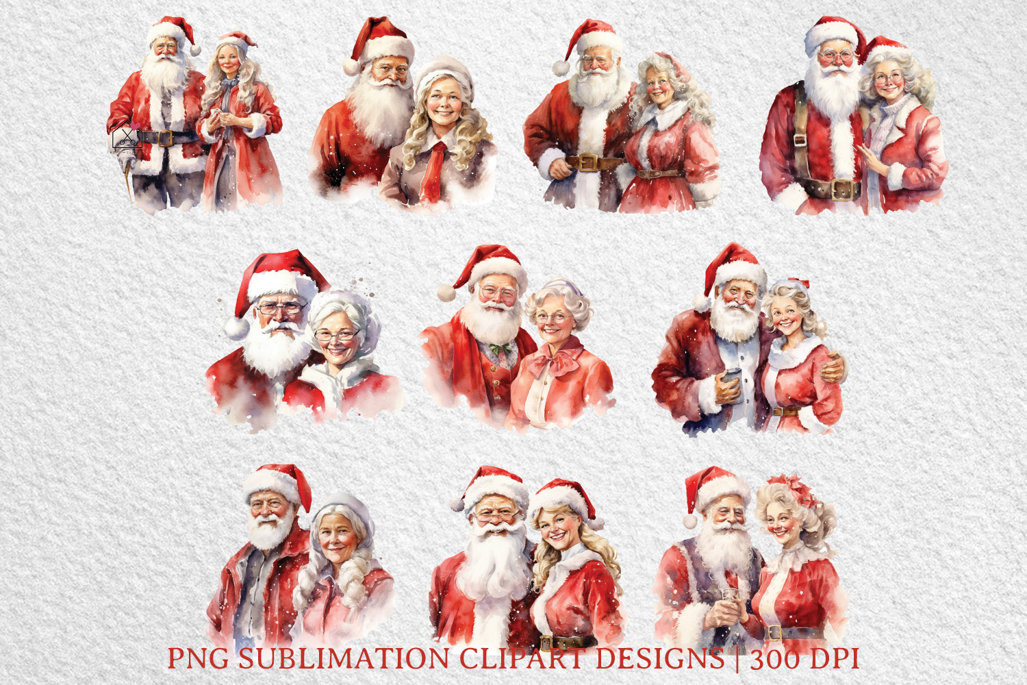 Santa and Mrs Claus Sublimation Bundle Christmas Clipart Designs PNG