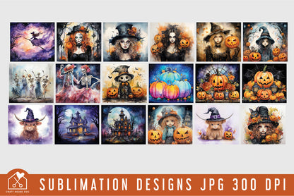 Watercolor Halloween 20oz Tumbler Wrap Bundle Sublimation Designs JPG