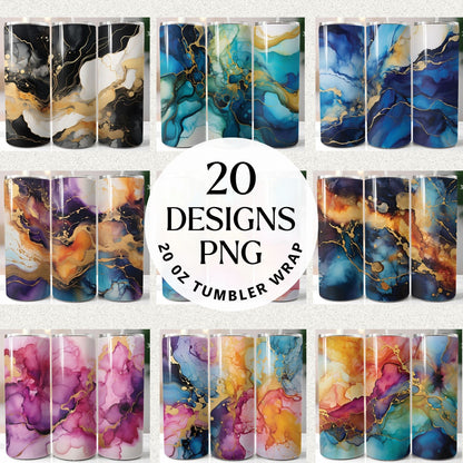 Alcohol Ink 20oz Tumbler Wrap Bundle Sublimation Designs JPG