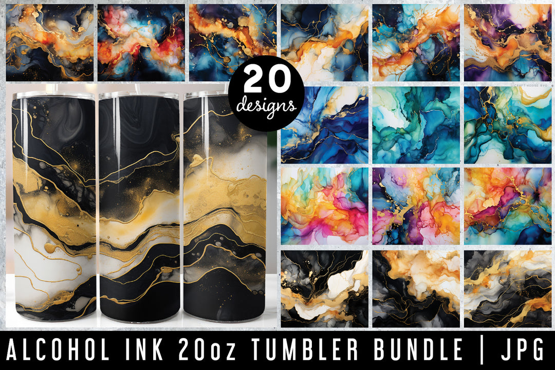 Alcohol Ink 20oz Tumbler Wrap Bundle Sublimation Designs JPG