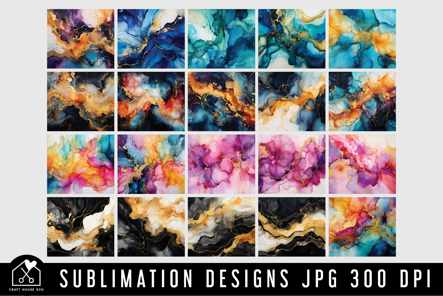 Alcohol Ink 20oz Tumbler Wrap Bundle Sublimation Designs JPG - Craft House SVG