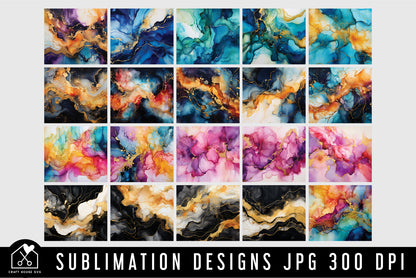 Alcohol Ink 20oz Tumbler Wrap Bundle Sublimation Designs JPG