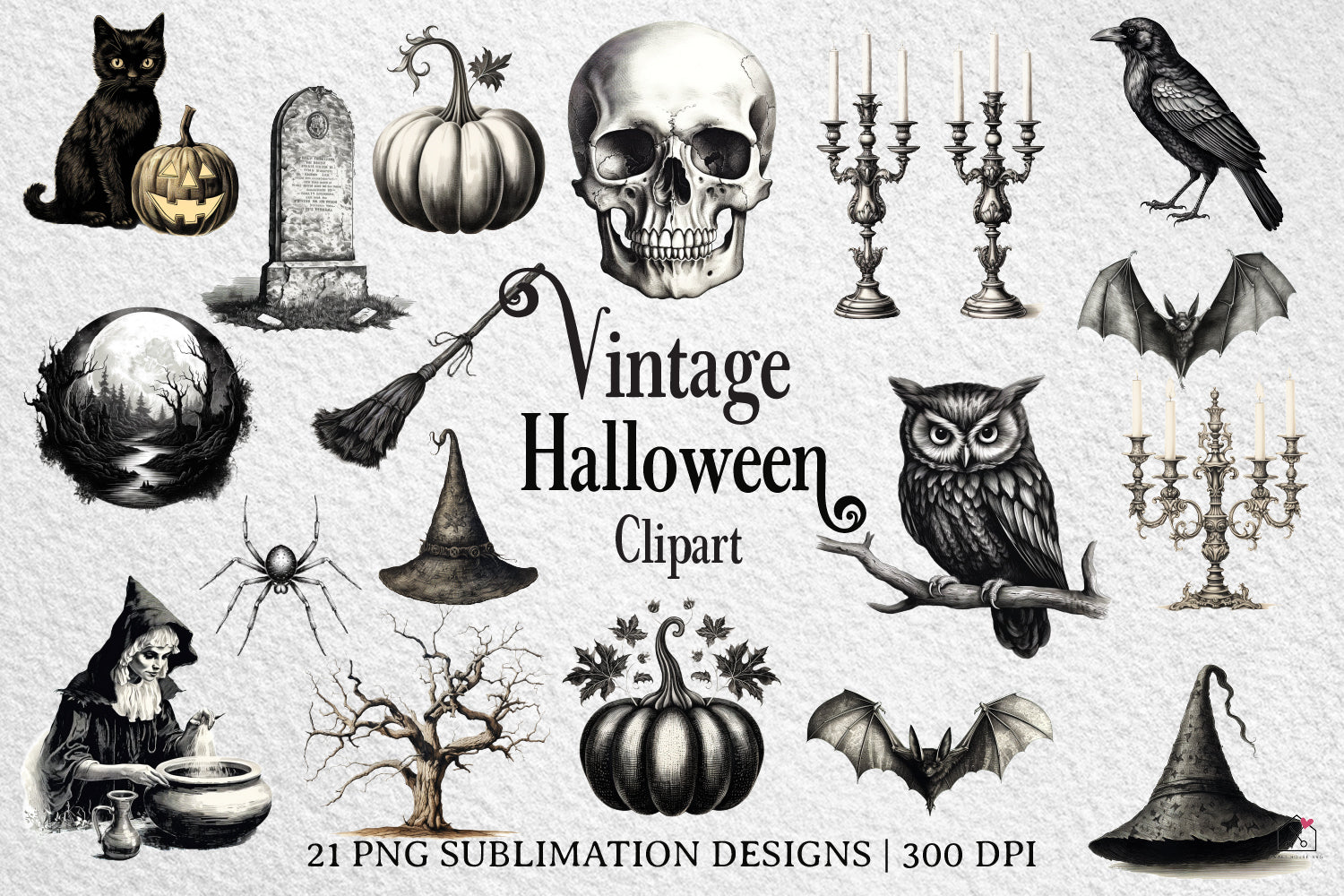 Vintage Halloween Sublimation Bundle Illustration Clipart Designs PNG - Craft House SVG