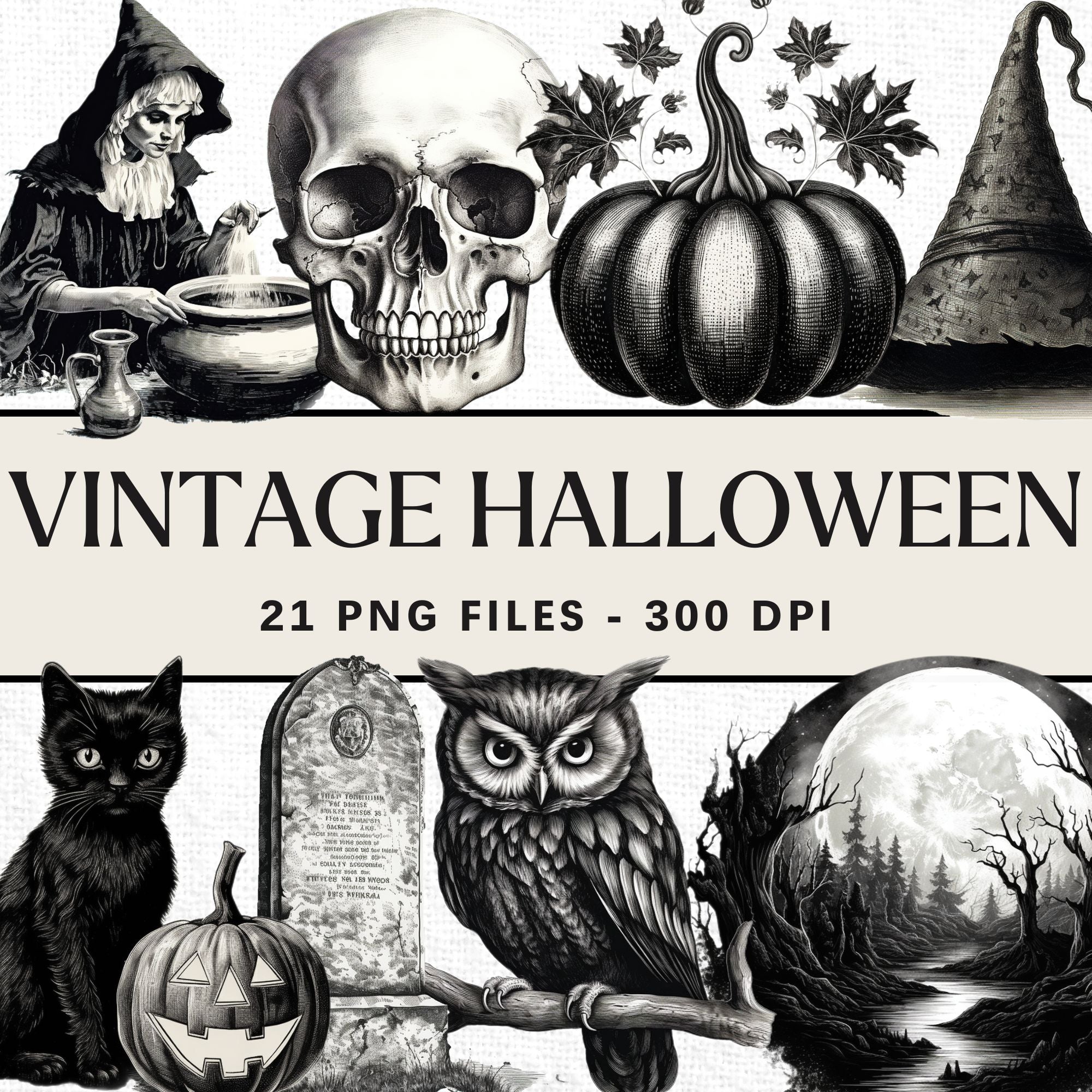 Vintage Halloween Sublimation Bundle Illustration Clipart Designs PNG - Craft House SVG