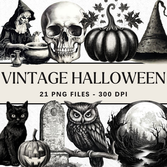 Vintage Halloween Sublimation Bundle Illustration Clipart Designs PNG