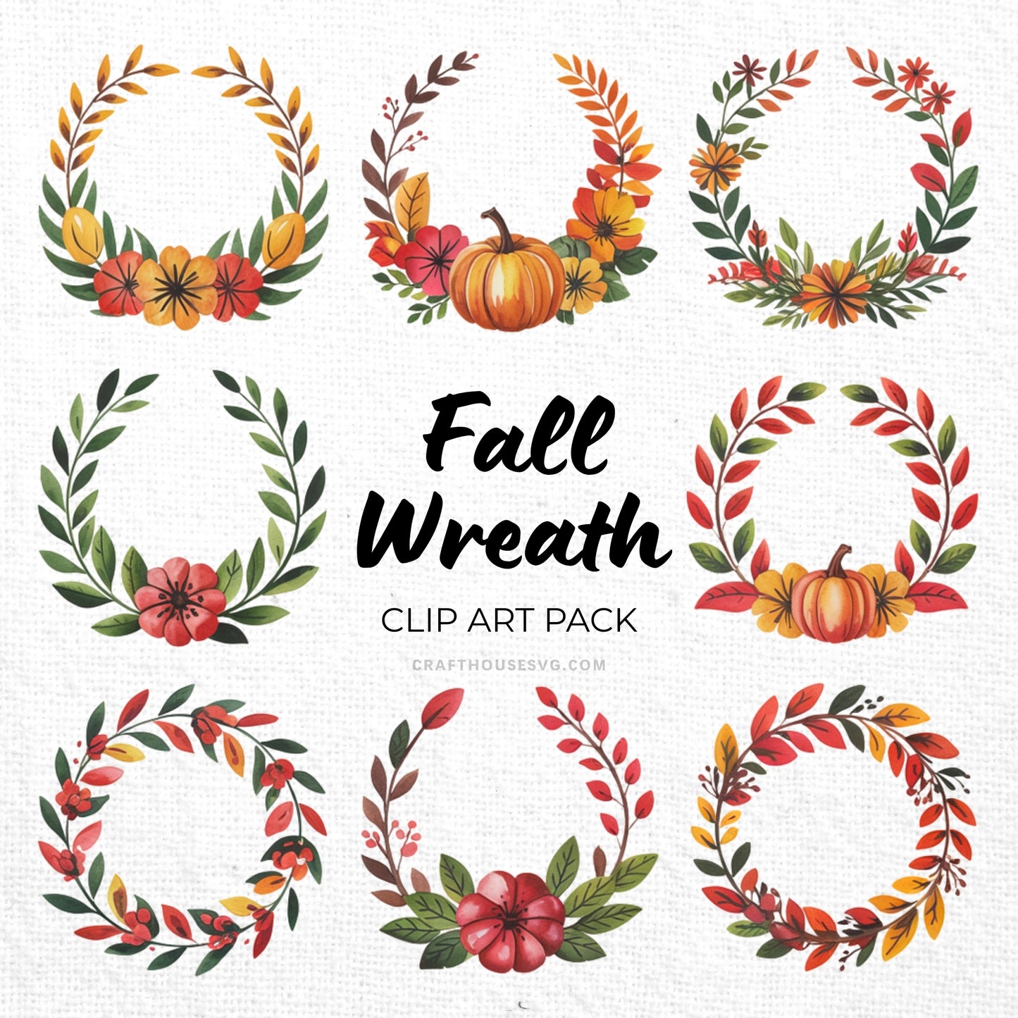Fall Wreath Clipart Sublimation Bundle PNG