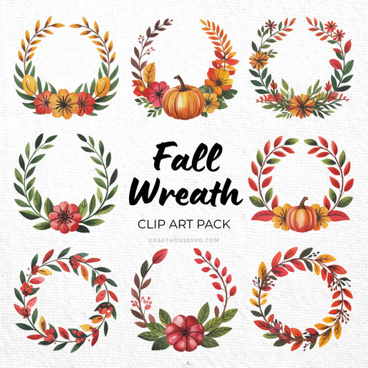 Fall Wreath Clipart Sublimation Bundle PNG