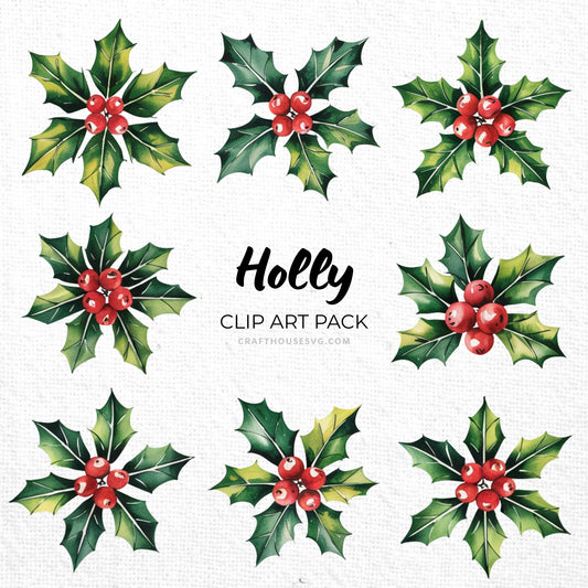 Holly Clipart Sublimation Bundle PNG