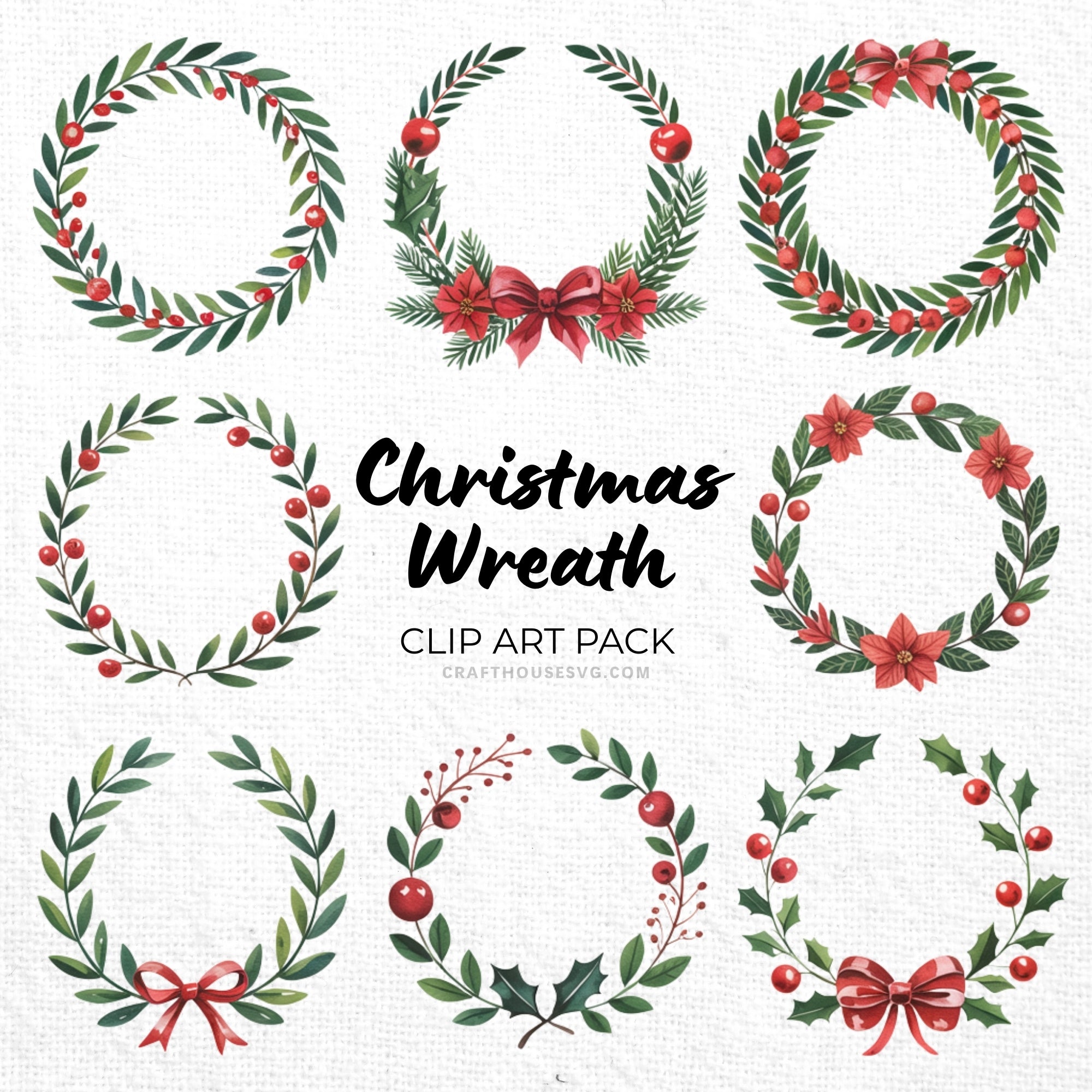 Christmas Wreath Clipart Sublimation Bundle PNG