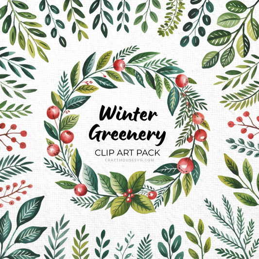 Winter Greenery Clipart Sublimation Bundle PNG