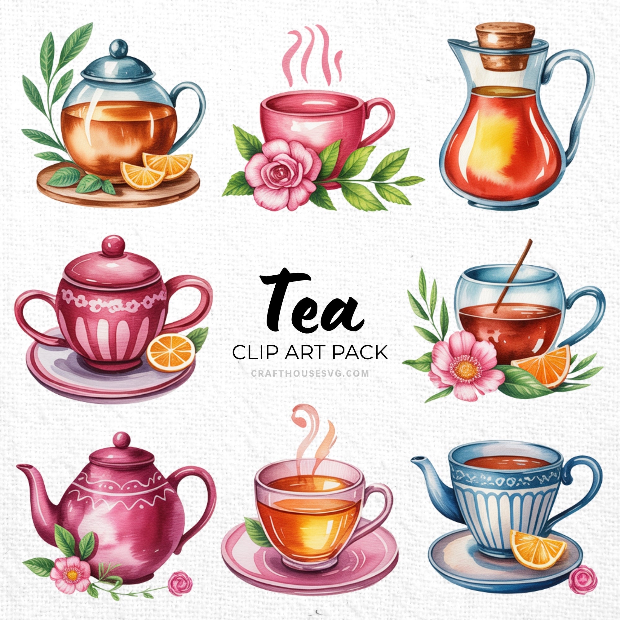 Tea Clipart Sublimation Bundle PNG