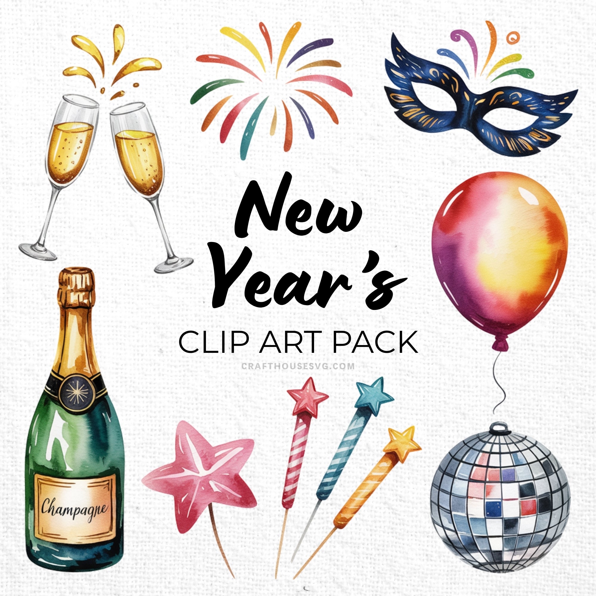 New Years Clipart Sublimation Bundle PNG