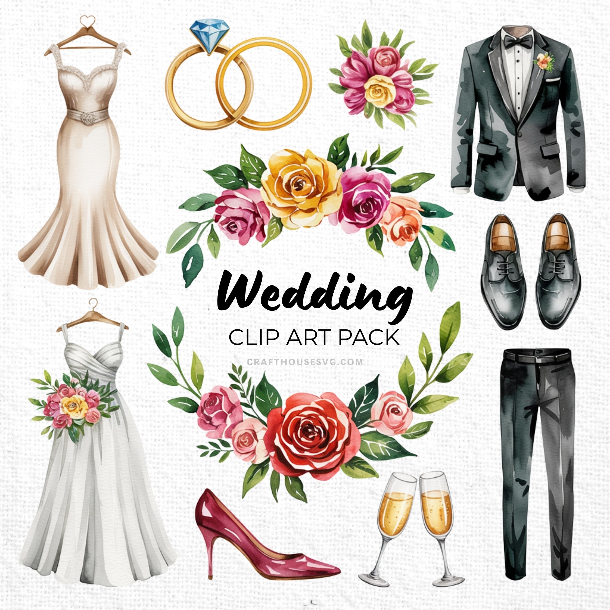 Wedding Clipart Sublimation Bundle PNG