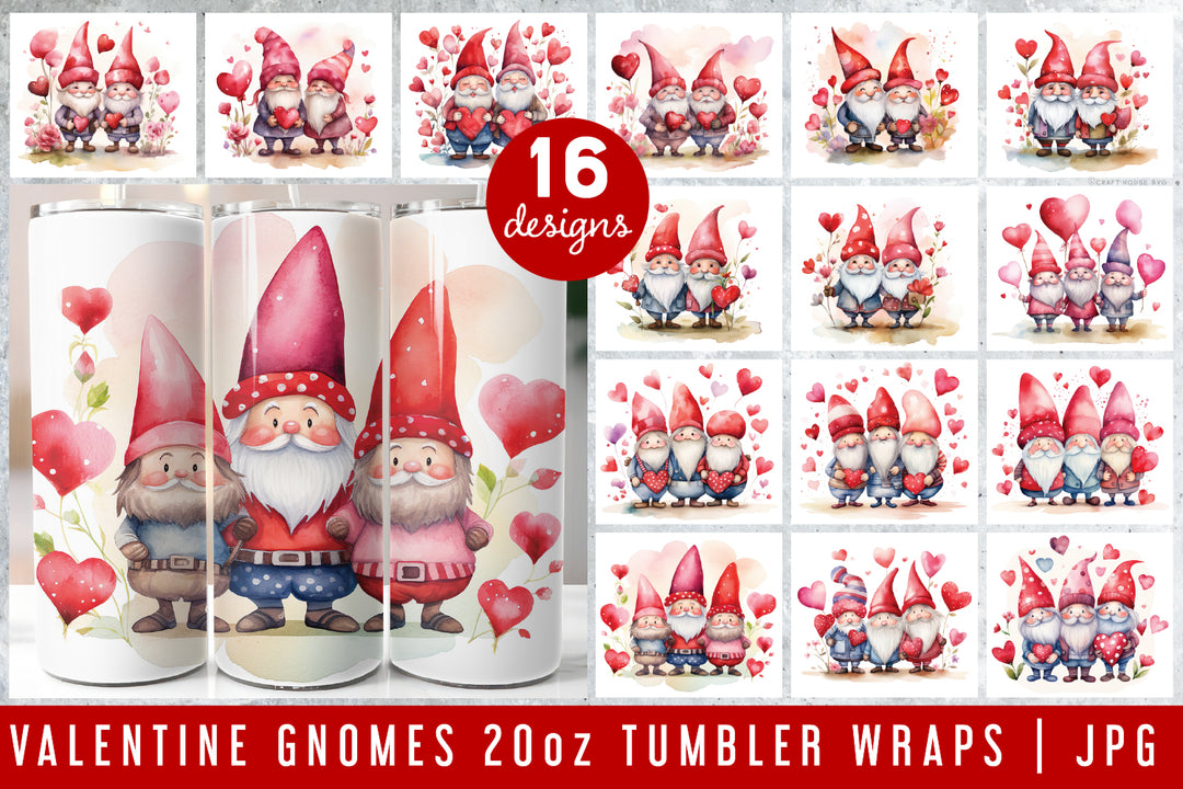 Valentine Gnomes 20oz Tumbler Wrap Bundle Sublimation Designs JPG