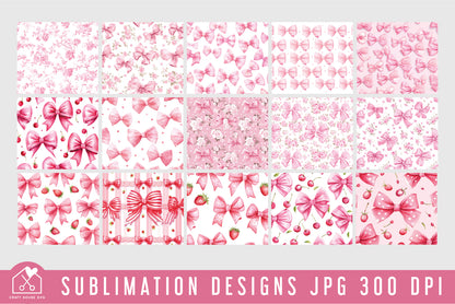 Pink Bow 20oz Tumbler Wrap Bundle Girly Ribbon Sublimation Designs JPG