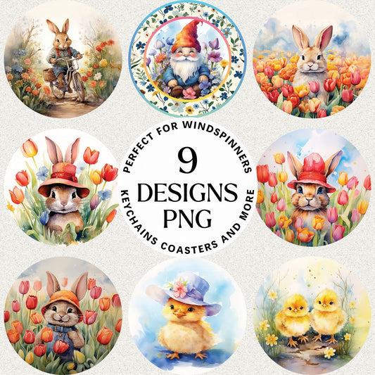 Easter Round Windspinner Bundle Sublimation Designs PNG