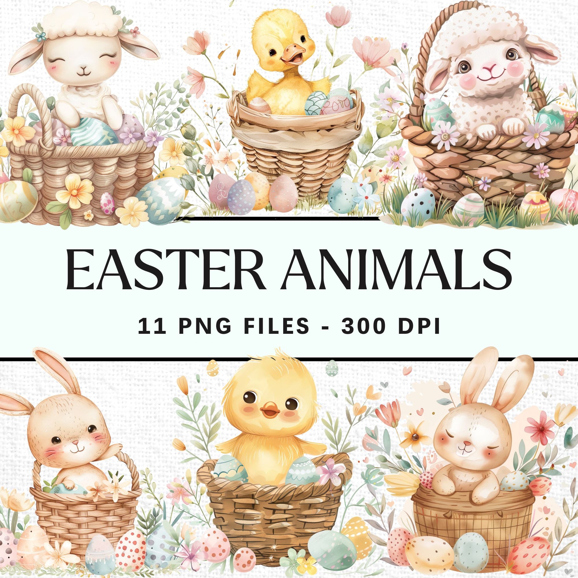 Watercolor Easter Basket Sublimation Bundle Clip Art PNG