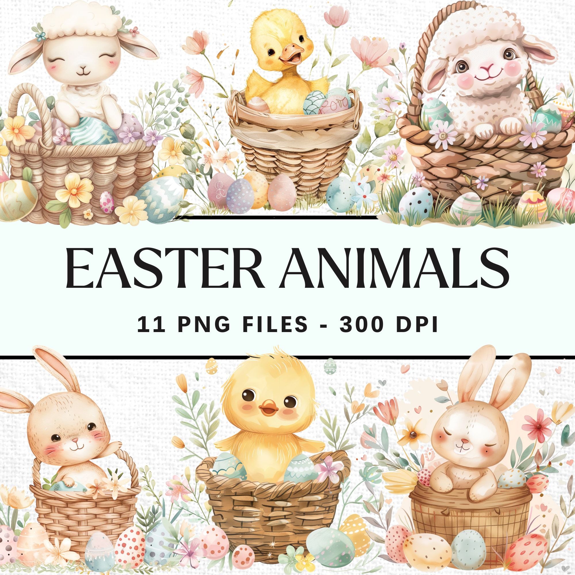 Watercolor Easter Basket Sublimation Bundle Clip Art PNG - Craft House SVG