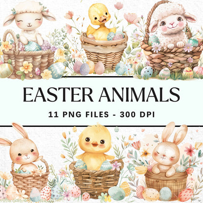 Watercolor Easter Basket Sublimation Bundle Clip Art PNG