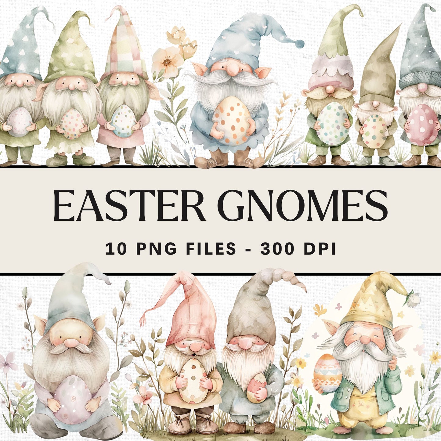 Watercolor Easter Gnome Sublimation Bundle Clip Art PNG
