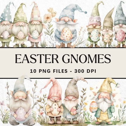 Watercolor Easter Gnome Sublimation Bundle Clip Art PNG