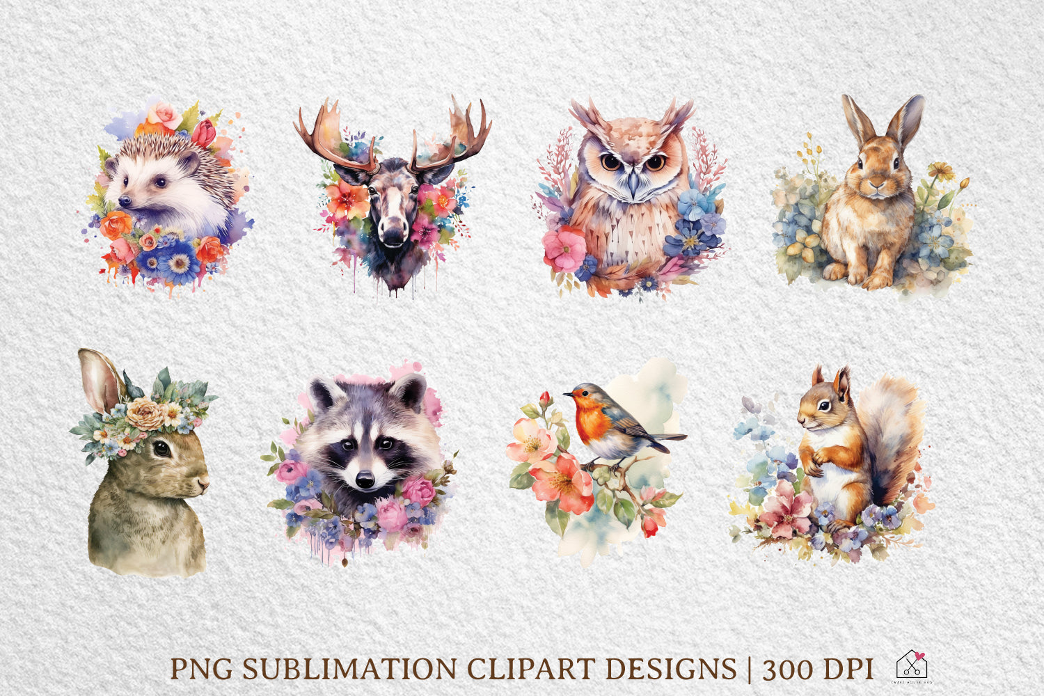 Watercolor Woodland Animal Sublimation Bundle Clipart Designs PNG
